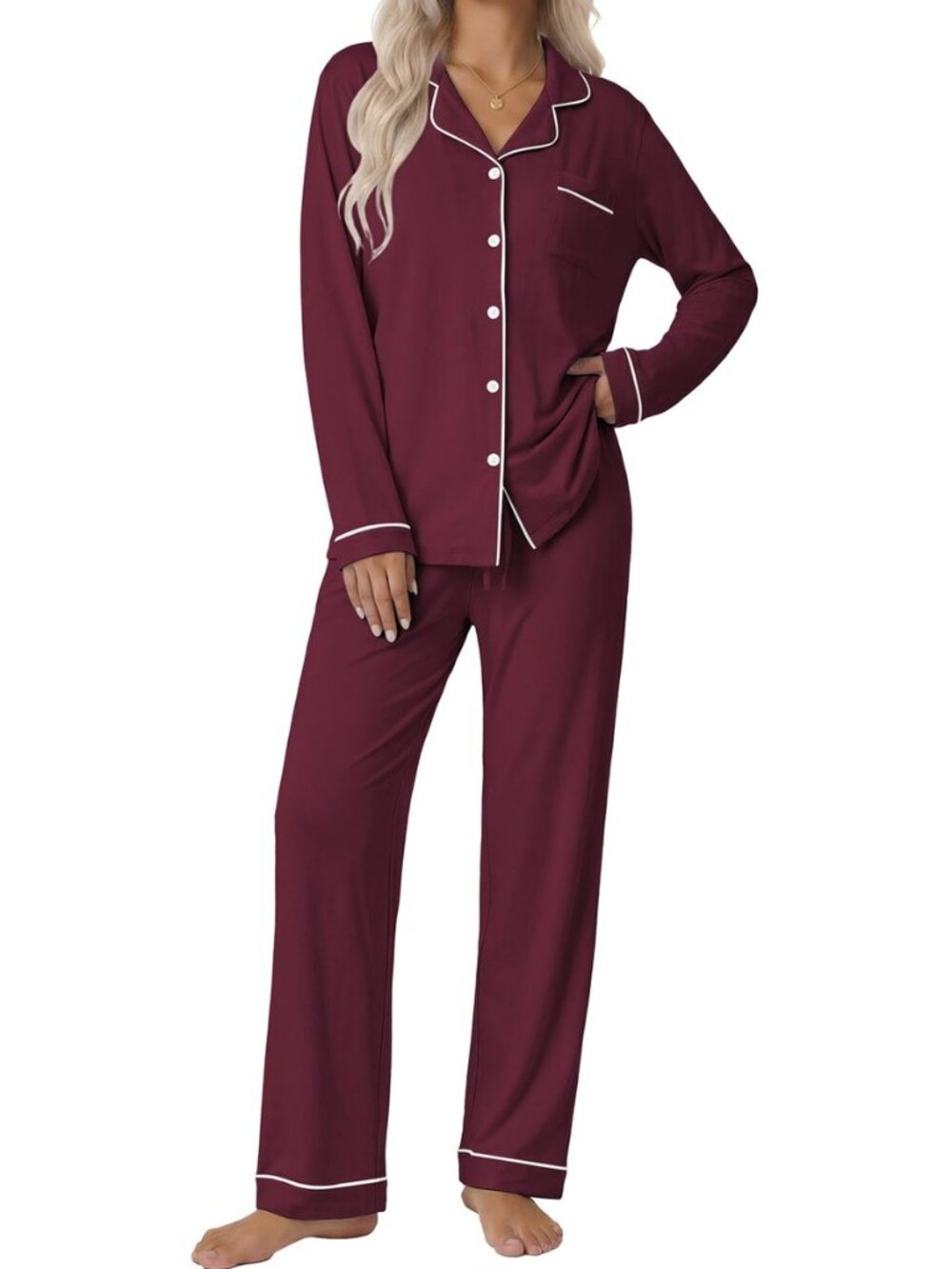 Pajamas Womens Long Sleeve Sleepwear Button Down Loungewear Pjs Set